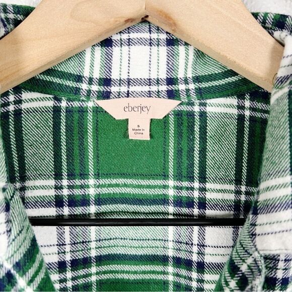 Eberjey Flannel Long PJ Pajama Set Green Tartan Plaid Cotton Womens Size Small - Picture 6 of 13